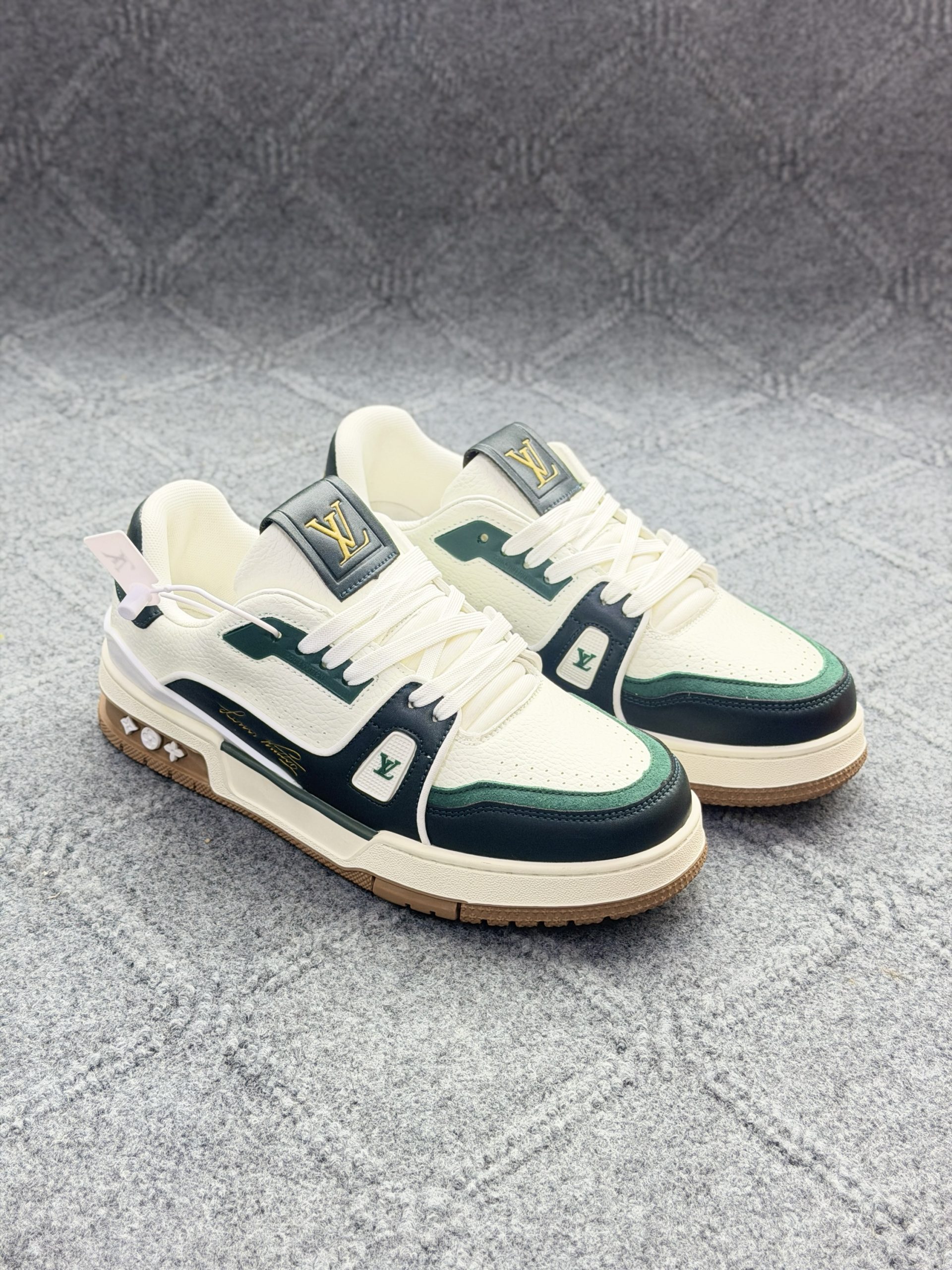 LV Trainer Sneaker - Cream & Forest Green Premium 1.1 - Image 2